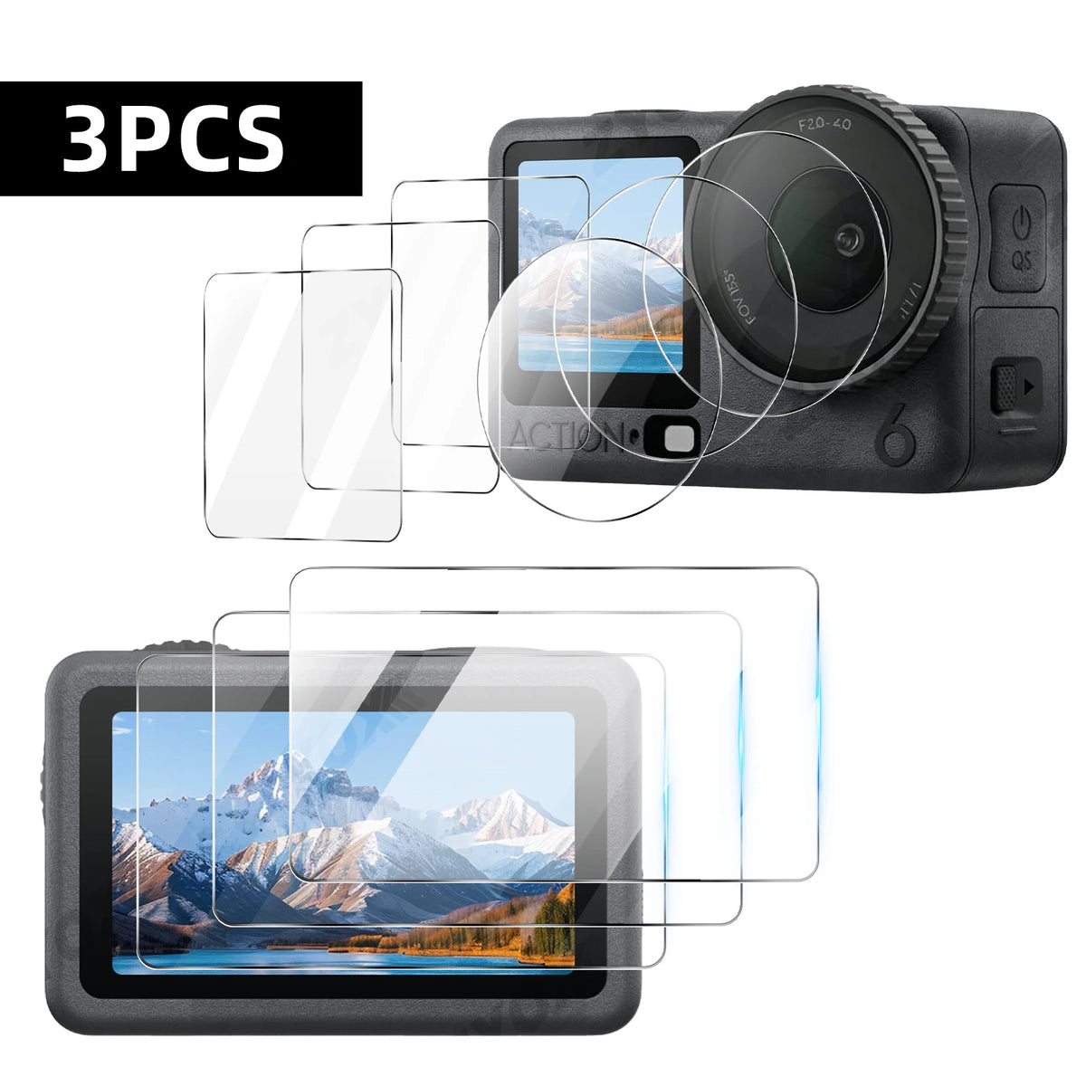 9H Glass for DJI Osmo Action 6 5 Pro, Screen & Lens Protector Clear Ultra-HD Tempered Glass Anti-scratch Film Accessories