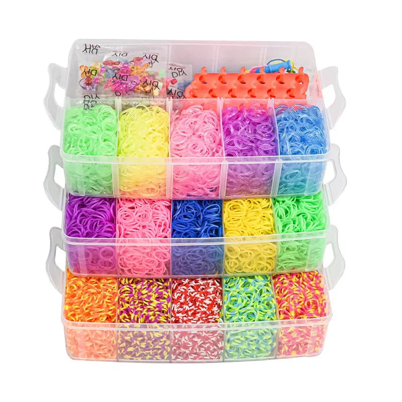 15000 Rainbow Luminous Rubber Bands Set for Children's Puzzle DIY Hand Woven Rubber Band Luminous Bracelet Loom