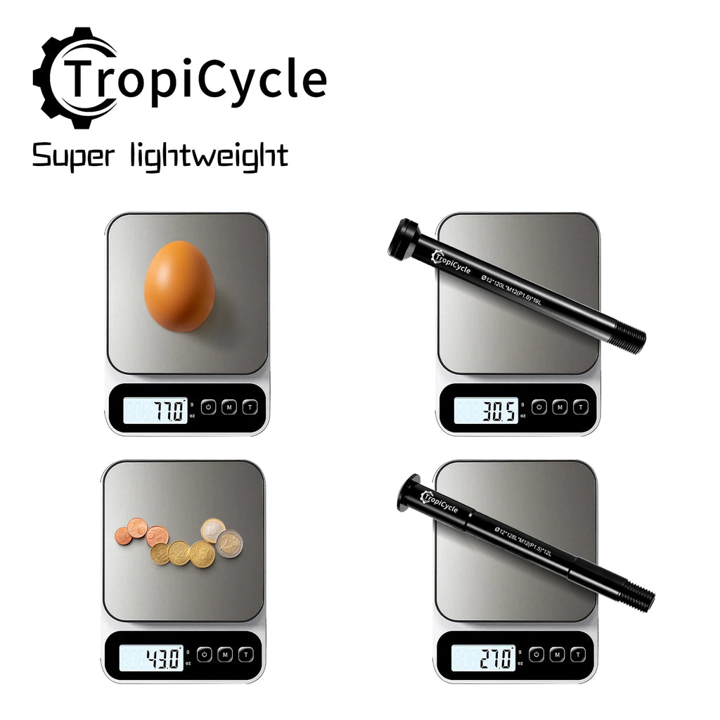 Tropicycle MTB Road Bike Thru Axle Front Fork Shaft Skewers M12x1.0 M12x1.5 12x142/162/174 12x100/110mm Aluminum alloy Bike Axle