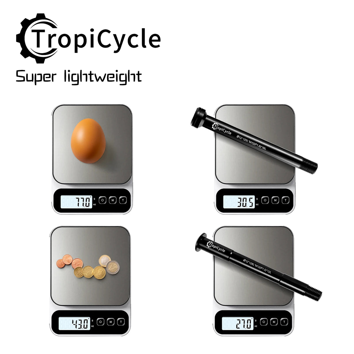 Tropicycle MTB Road Bike Thru Axle Front Fork Shaft Skewers M12x1.0 M12x1.5 12x142/162/174 12x100/110mm Aluminum alloy Bike Axle