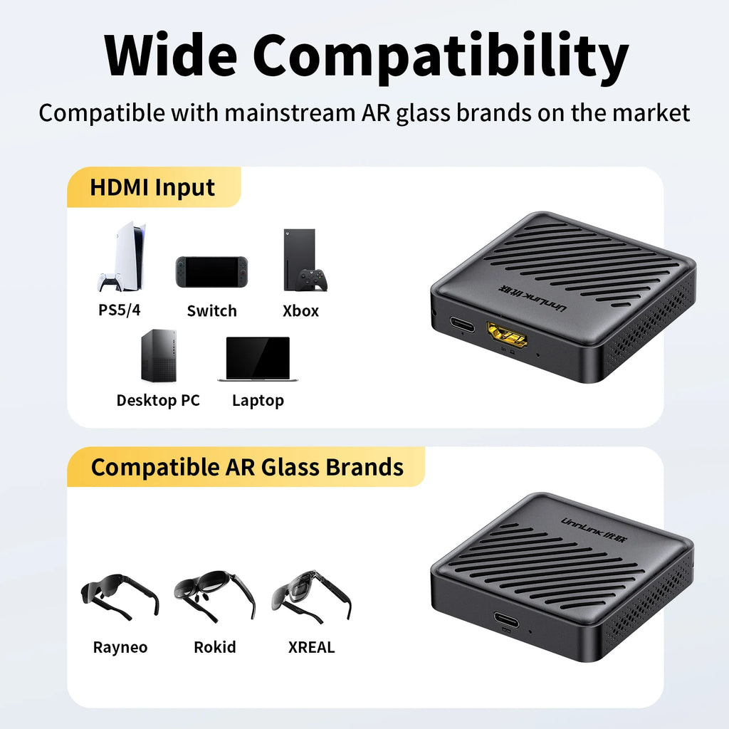 Unnlink HDMI to USB C AR Glasses Converter for PS5 PS4 Switch2 Xbox to Xreal Rokid Rayneo USB-C Portable Screen