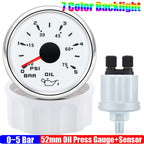 Custom Auto Car 52mm Oil Pressure Gauge+Sensor 7 Color Backlight 0~5Bar 0-10Bar Oil Press Meter with Sensor Marine Boat 12V24V