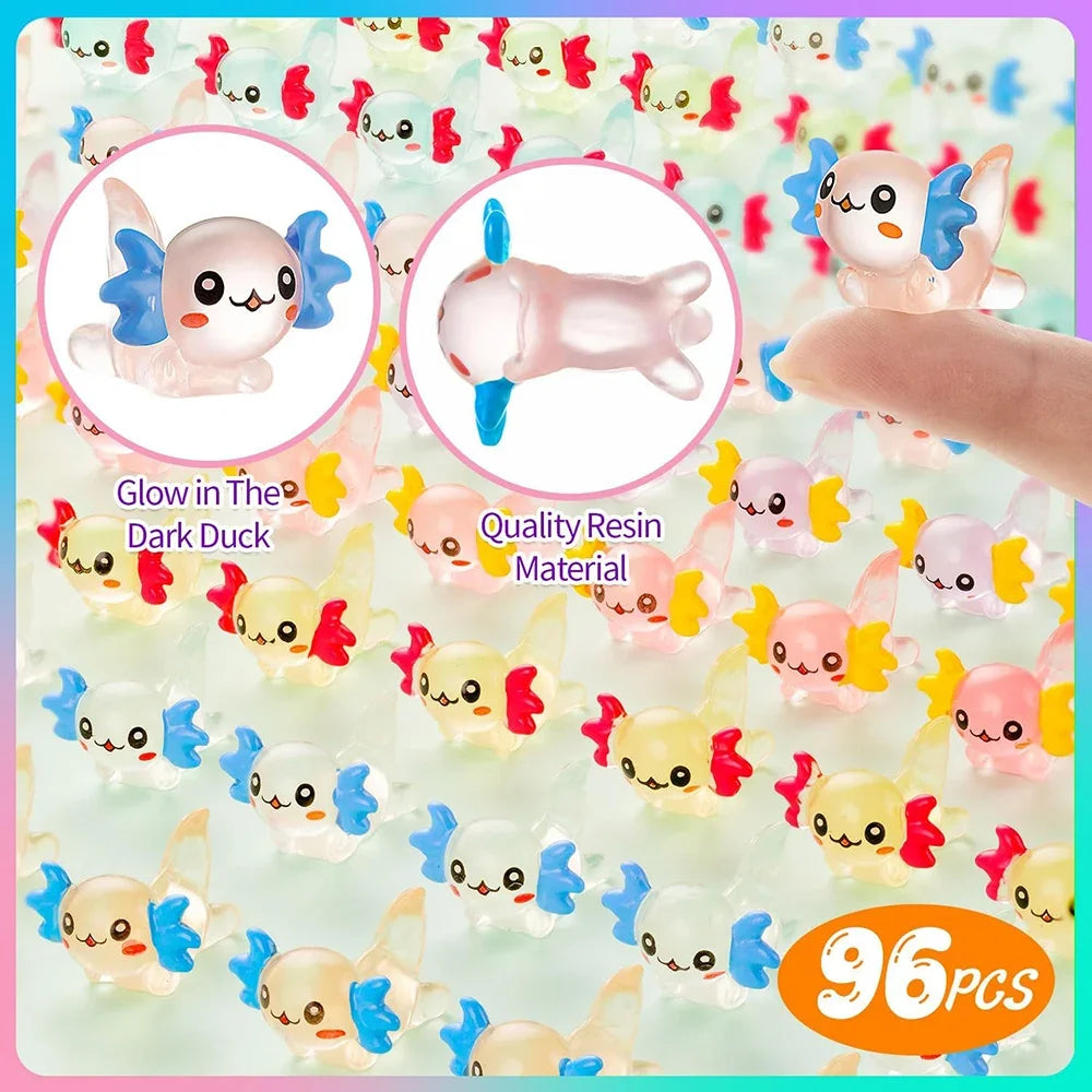 96Pcs Luminous Mini Resin Axolotl Miniature Axolotl Figurine Tiny Axolotl Ornament for Garden Landscape Aquarium Dollhouse Decor