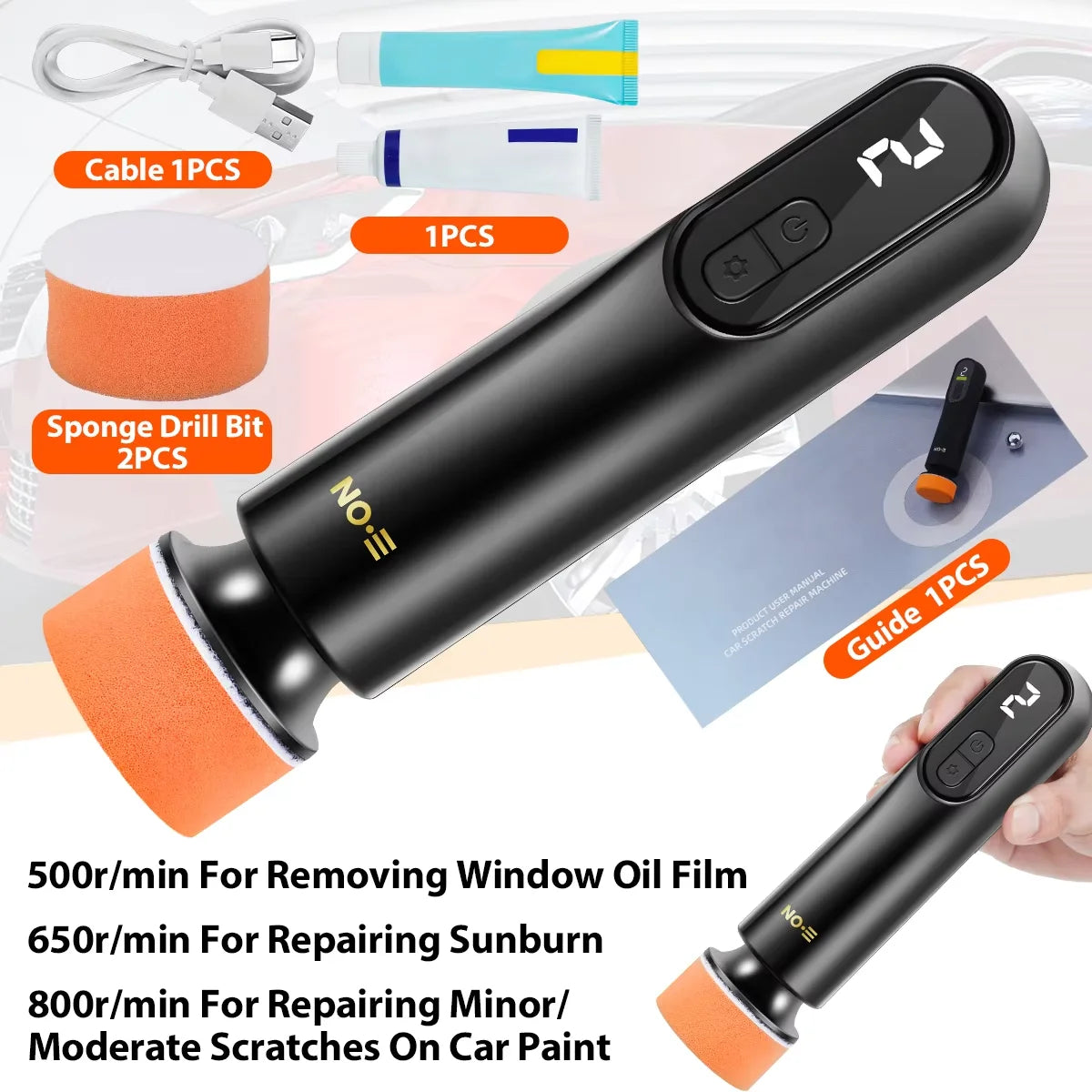 Wireless Car Polisher & Waxer 3 in 1 Sanding Machine Paint Scratch Repair  for Windshield Oil Film Removal