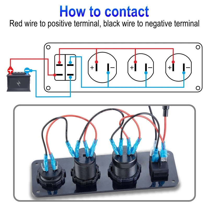 12V Cigarette Lighter Socket 4 in 1 Waterproof Car Dual QC3.0 USB Outlet Panel for RV Marine Boat Power Socket Charger Socket