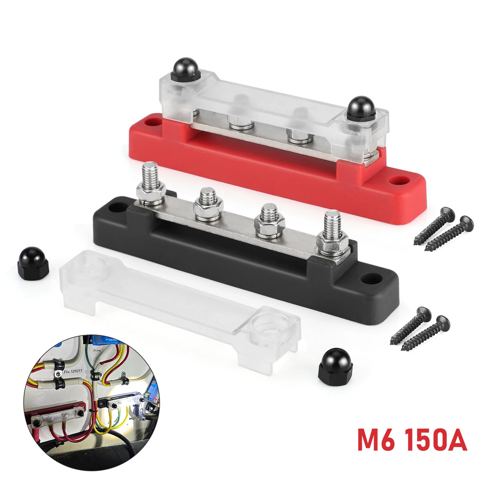 48V 150A Marine 8x1/4 M6 Power Distribution Block with Cover 12V-48V Busbar Terminal Block Battery Bus Bar Terminal Block