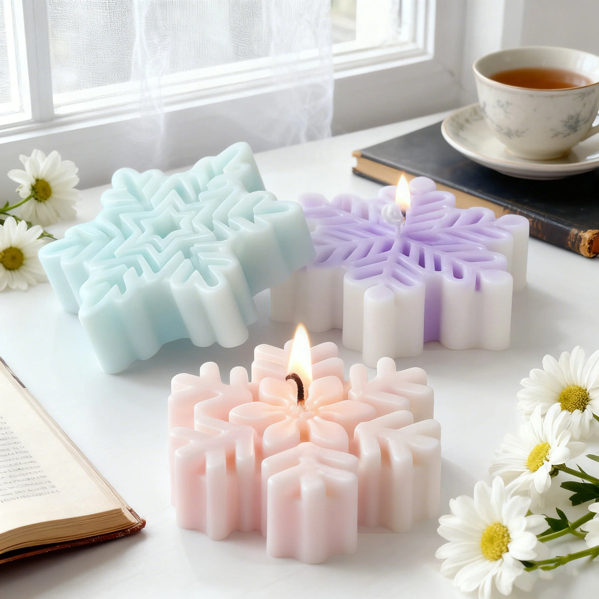 Snowflake Candle Silicone Mold DIY Christmas Soap Wax Melt Mold Aroma Stone Decor Handmade Craft Gift Home Decor Holiday Ornamen