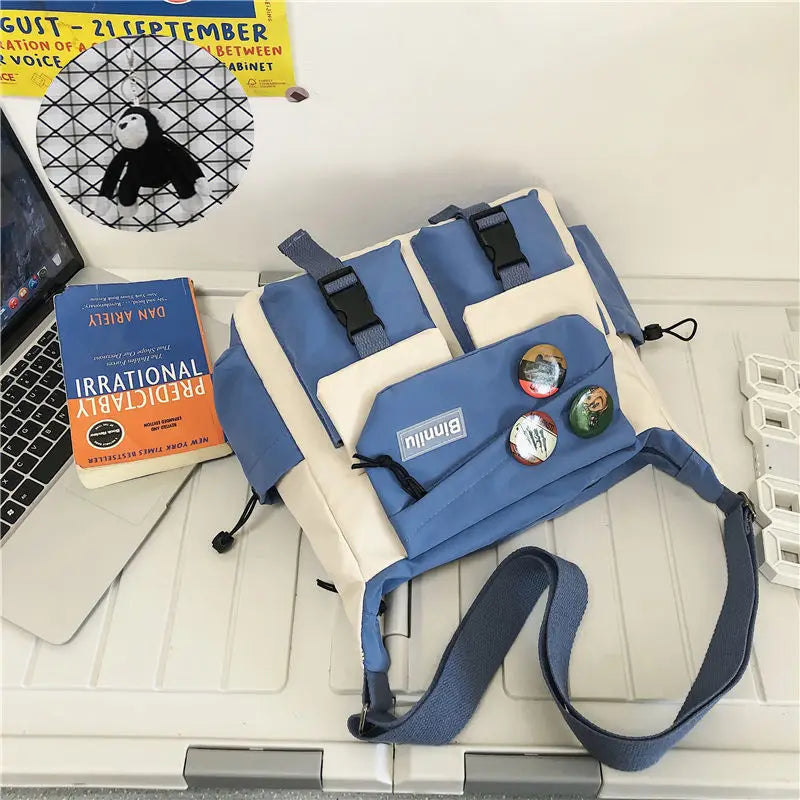 Japanese Simple Messenger Bag Student Nylon Waterproof Canvas Handbag Shoulder Crossbody Bags for Women Men Satchels Bolsas