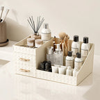 Makeup Organizer with Transparent Drawer, Large Capacity Cosmetic Storage Box - Brown/Cream