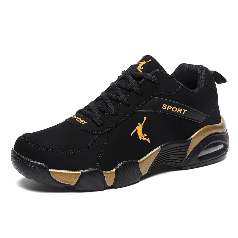Men's Running Shoes Lightweight Breathable Lace-Up Sneakers, Black Gold/Red/White, EU 38-45