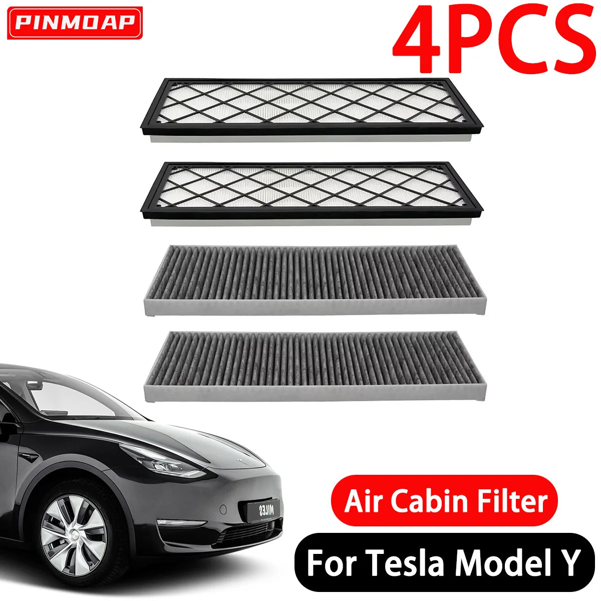 PINMOAP Cabin Air Filter HEPA Suitable For Tesla Model Y 2020-2024 Activated Carbon Filter Cartridge White Antibacterial 4PCS