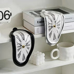 Surreal melting wall clock Salvador Dali style distorted wall decor, black/gold/silver/white