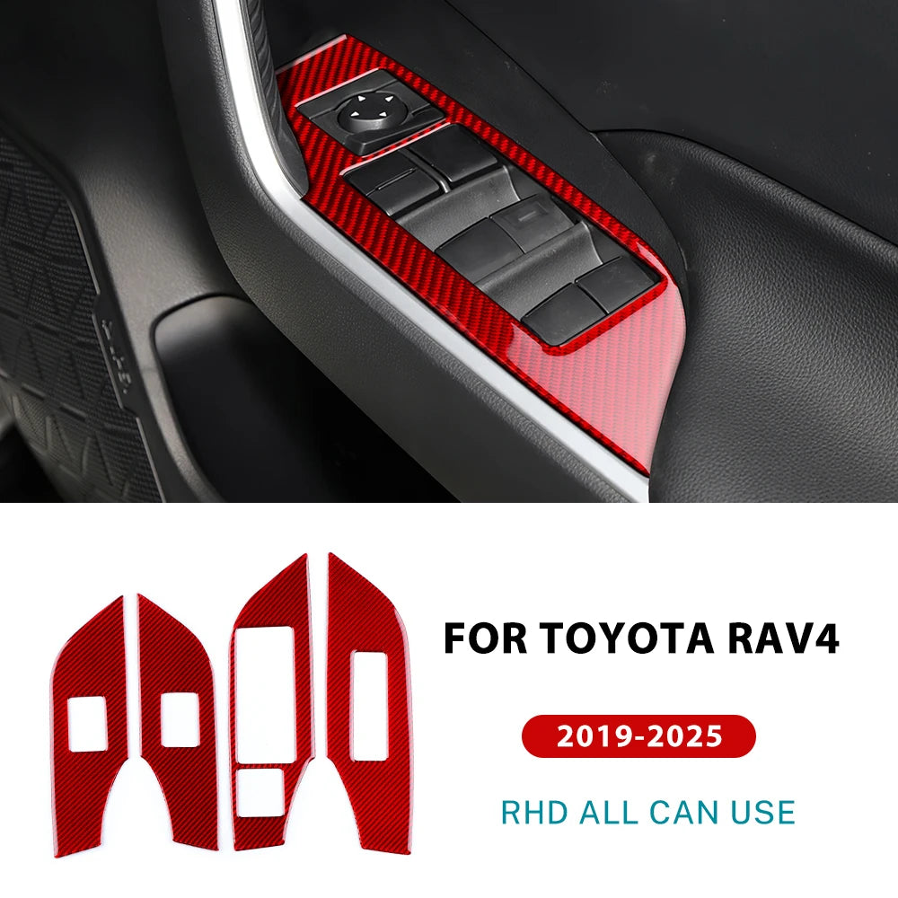 Real Soft Carbon Fiber Sticker For Toyota RAV4 XA50 2019 2020 2021 2022 2023 2024 2025 LHD RHD Car Window Lift Button Panel Trim