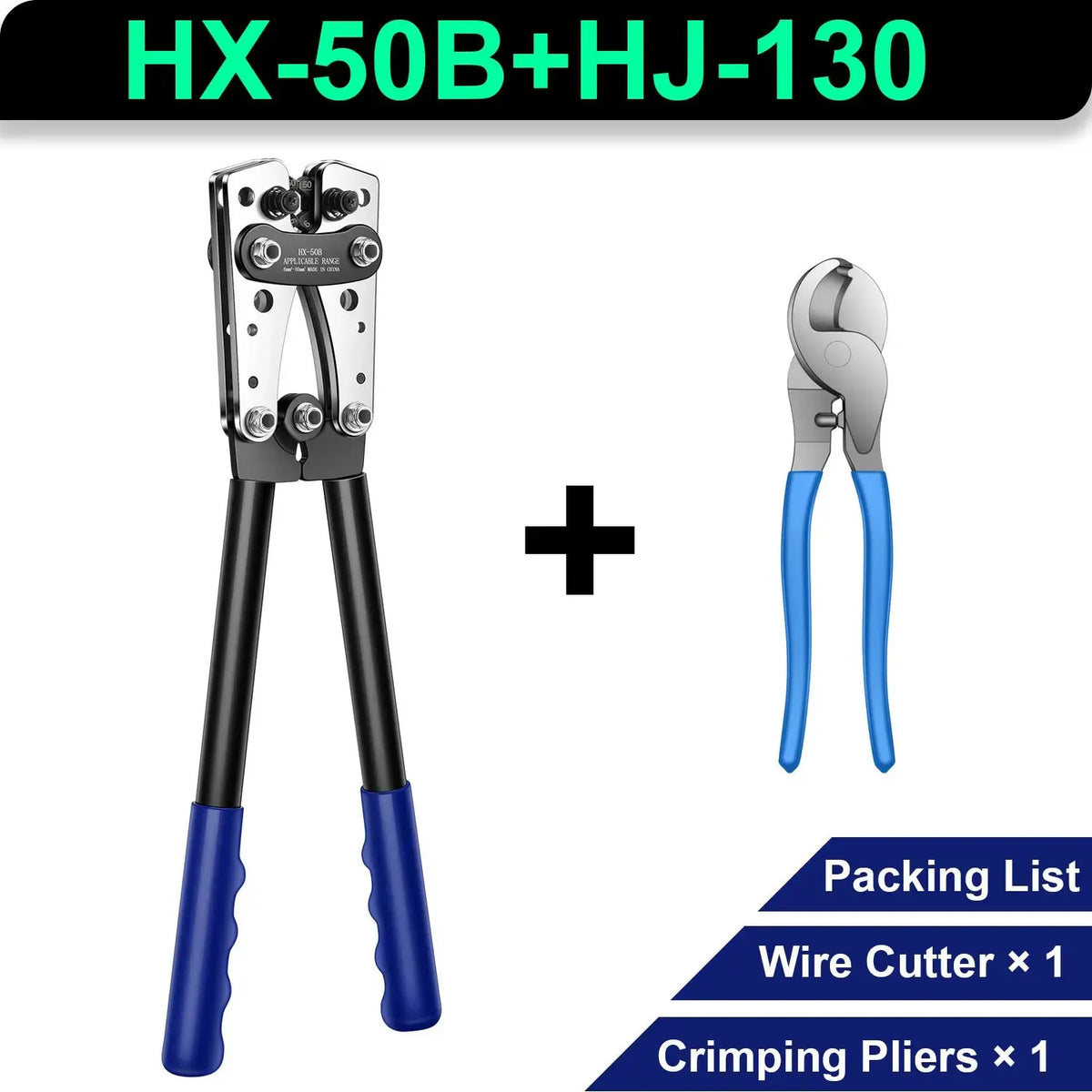 HX-50B 6-50mm² Battery Cable Lug Crimping Tool For AWG 10-1/0 Heavy Duty Wire Lug Tube Terminal Crimper Hex Crimp Tools Pliers