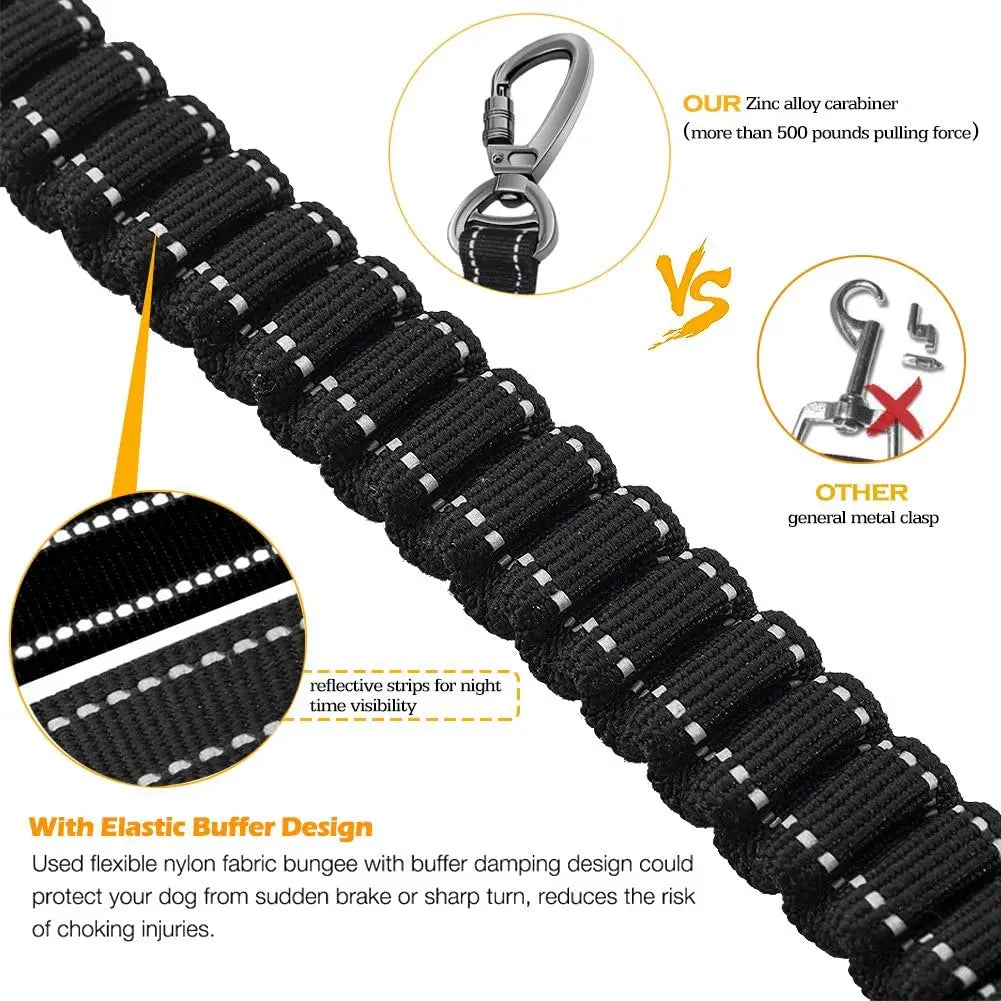 Fashion&cool Heavy Duty Dog Leash Especially Large Dogs，Reflective Dog Walking Training Shock Absorbing Bungee  Car Seat Belt