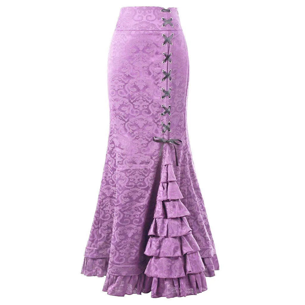 Vintage Gothic Long Skirts Women Punk Fish Tail Skirt New High Waisted Temperament Goth Skirt Festival Party Wear Woman Clothes