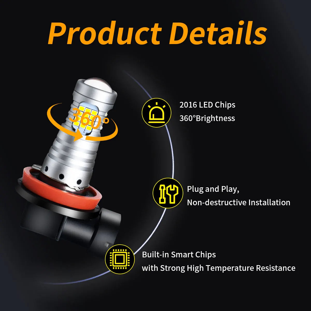Big Power LED Lens Fog Lights Bulbs 2016LEDs 60SMD H11 H8 H9 H16EU 6000K White 9-48V 12V/24V Plug & Play for Car Fog Head Lights