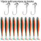 14PCS Gear Kit 10PCS Soft Lure 5.5cm 7cm 10cm T Tail Worm 4PCS Jigging Head Hook 3g 5g 10g Metal Jig Fishing Pesca Swimbait Bait