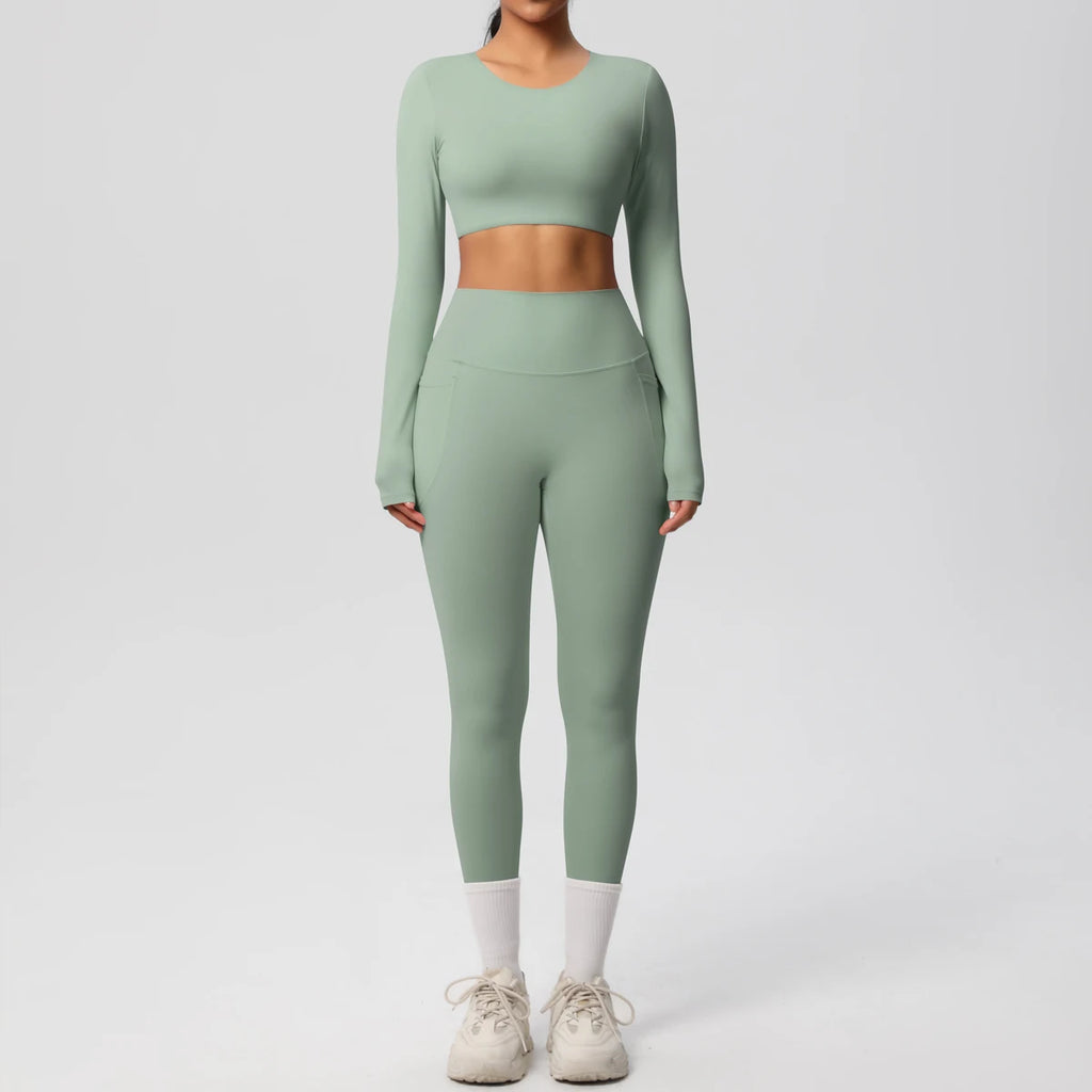 Hamidou Women's 2pc Yoga Set with Built-In Bra Top & Pocket Leggings, S-XL