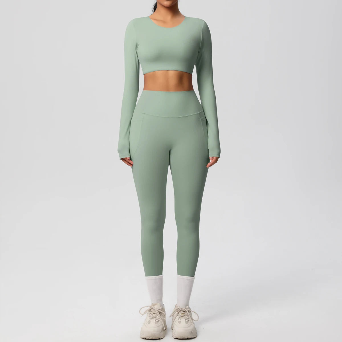 Hamidou Women's 2pc Yoga Set with Built-In Bra Top & Pocket Leggings, S-XL