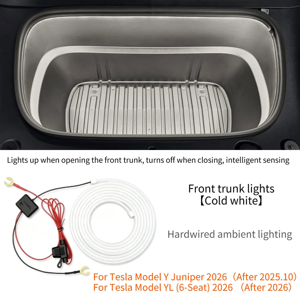 For Tesla Model YL Model Y Juniper 2026 Front Trunk Frunk LED Ambient Surround Light Flexible Strip Decorative Lamp Accessories