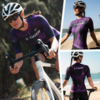 X-TIGER Women's Cycling Jersey Short Sleeve Breathable UV Protection, Pink/Purple S-XXXL