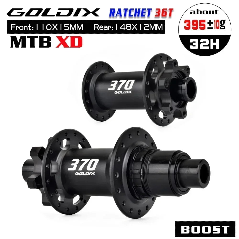 GOLDIX GDX370 32H Bicycle Hub Sealed Bearing 6-bolt Disc Brake J-Bend 32 Holes Ratchet 36T BOOST MTB Hub for Shimano SRAM