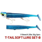 TSURINOYA  9PCS 110mm 35g Long Casting Jig Head T Tail Soft Lure Set Flounder Seabass Fishing Lure Sinking Large Baits