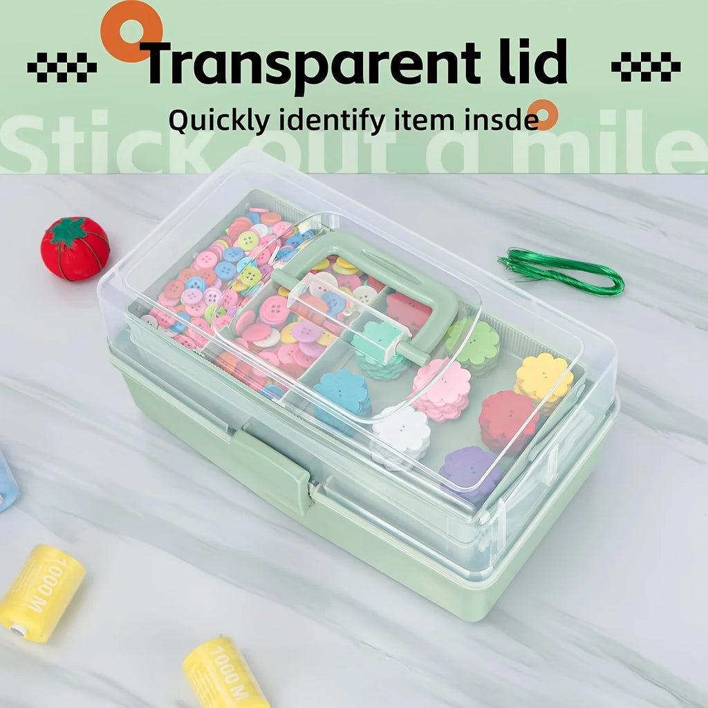 3-Layer Plastic Dividing Storage Box Craft Organizer and Storage with Adjustable Spacers Portable Handled Art Supply Organizer