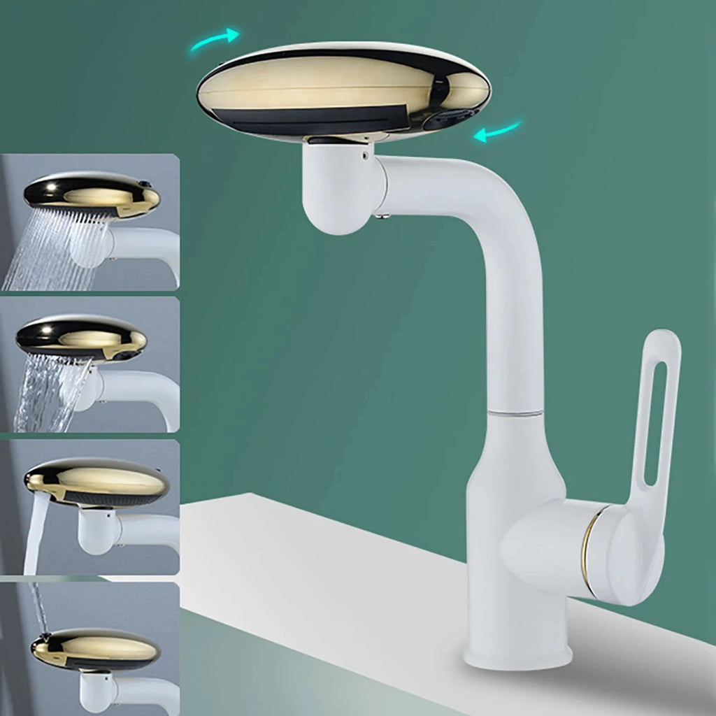 Multi Functional Waterfall Basin Faucet 4 Water Outlet Mode Spray Faucet 360°Rotation,Hot Cold Water Sink Mixer Tap For Bathroom