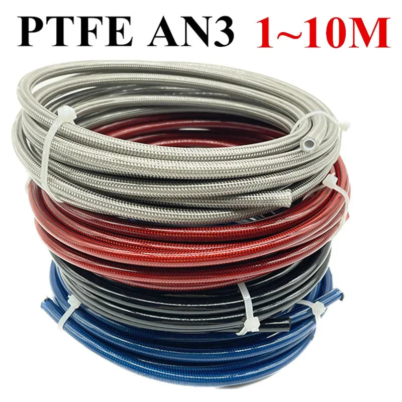 AN3 PTFE braided stainless steel brake line hose with PVC cover, 1m-10m, colors