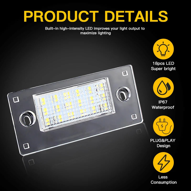 2pcs LED License Plate Lights White CANbus Error Free for Audi A3 8L/S3 2000-2003, A4 B5 1999-2001
