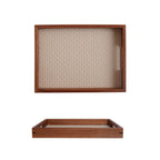 1Pc Bamboo Woven Pattern Leather Tray, Acacia Wood Tray, Dressing Table Decorative Tray, Aromatherapy Ring Jewelry Tray, Suitable for Home Decoration, Living Room Storage Tray, Gift Giving, Photography Props