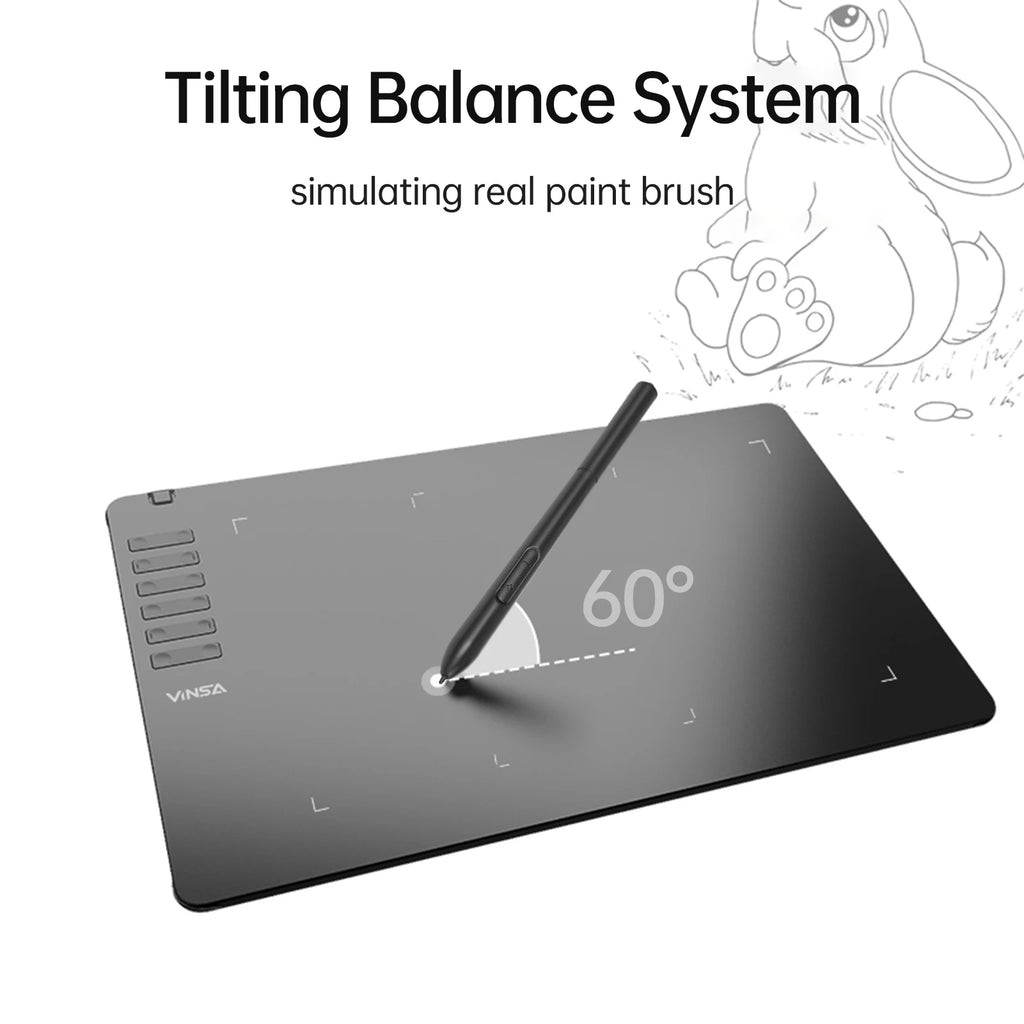 VINSA T1161 Graphics Drawing Tablet Ultra-thin Art Creation Sketch with Battery-free Stylus 8 Pen Nibs 8192 Levels Pressure