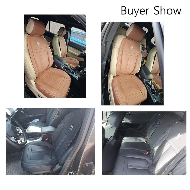Nappa leather car seat cover set, front or rear, 5-seater, anti-slip full wrap, beige/black/brown/red