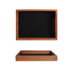1Pc Bamboo Woven Pattern Leather Tray, Acacia Wood Tray, Dressing Table Decorative Tray, Aromatherapy Ring Jewelry Tray, Suitable for Home Decoration, Living Room Storage Tray, Gift Giving, Photography Props