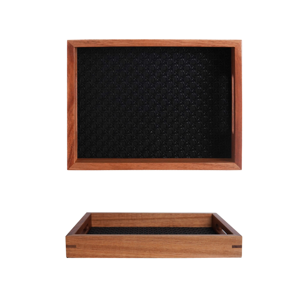 1Pc Bamboo Woven Pattern Leather Tray, Acacia Wood Tray, Dressing Table Decorative Tray, Aromatherapy Ring Jewelry Tray, Suitable for Home Decoration, Living Room Storage Tray, Gift Giving, Photography Props