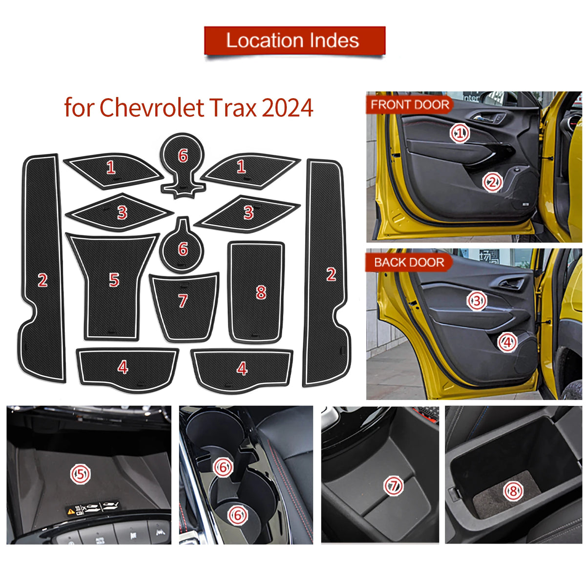 for Chevy Chevrolet Trax 2024 2025 Car Gate Slot Mat Anti-Slip Door Groove Cup Pad Rubber Interior Accessories