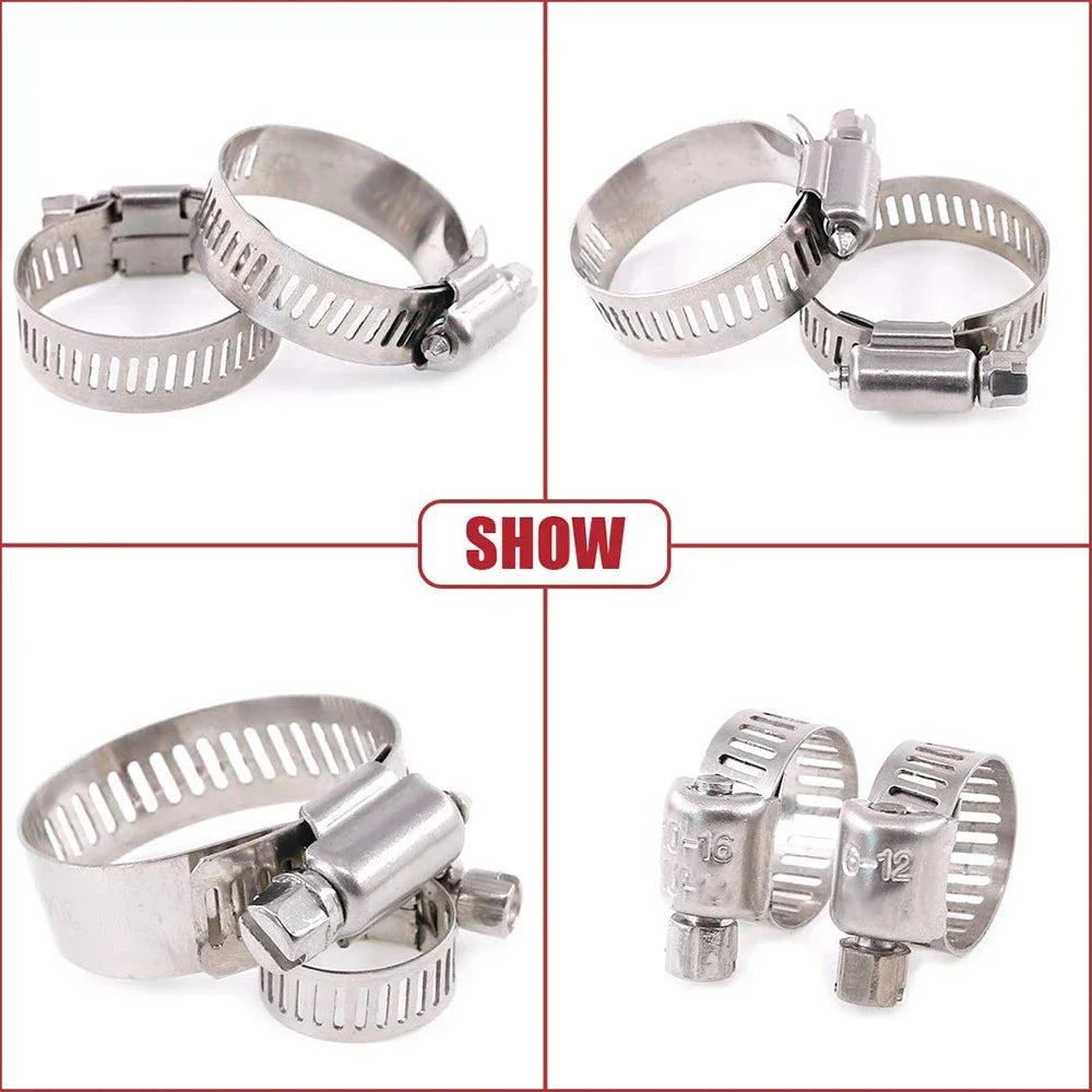 60pcs 8-38mm Adjustable Stainless Steel Screw Band Hose Clamps Car Fuel Hose Clamps Pipe Clamp Worm Gear Clip Hose Clamp