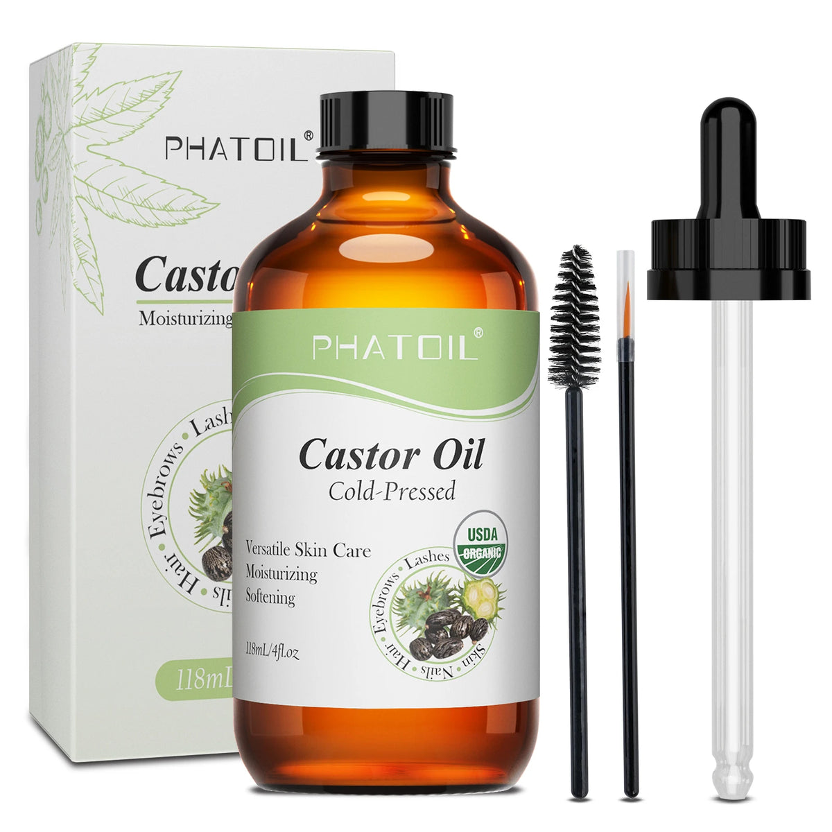 PHATOIL 236ml/118ml 100% Pure Organic Castor Oil,Cold Pressed Unrefined Jojoba Oil Essential Oil For Hair Care Moisturizes Skin