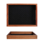 1Pc Bamboo Woven Pattern Leather Tray, Acacia Wood Tray, Dressing Table Decorative Tray, Aromatherapy Ring Jewelry Tray, Suitable for Home Decoration, Living Room Storage Tray, Gift Giving, Photography Props