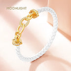 MOONLIGHT New Luxury Women's Zircon Ring Round Bracelet Genuine Braided Leather Bracelet for Woman Fashion Accessories 8 colors