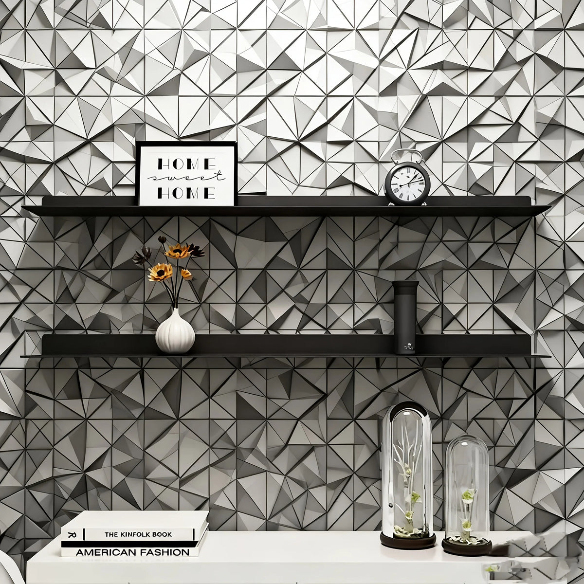 Modern Minimalist Floating Shelf-Mounted Bookcase & Display Shelf with Heavy-Duty Iron, Black/White Suitable for Home Office