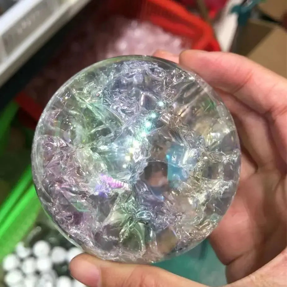 Aura Fire and Ice Rainbow crystal ball,Aura Ice crack rainbow crystal ball,Crystal Heal,Reiki Heal,Crystal,Home Decoration