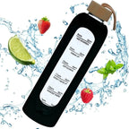 32oz 1L Time-marked Glass Water Bottles Drink Bottle Bamboo Lid Free of Lead Motivational Sport Silicone Sleeve Bottle