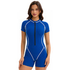 Women's One Piece Rash Guard Swimsuit with Zipper, Short Sleeve Surf Suit, S-XXL