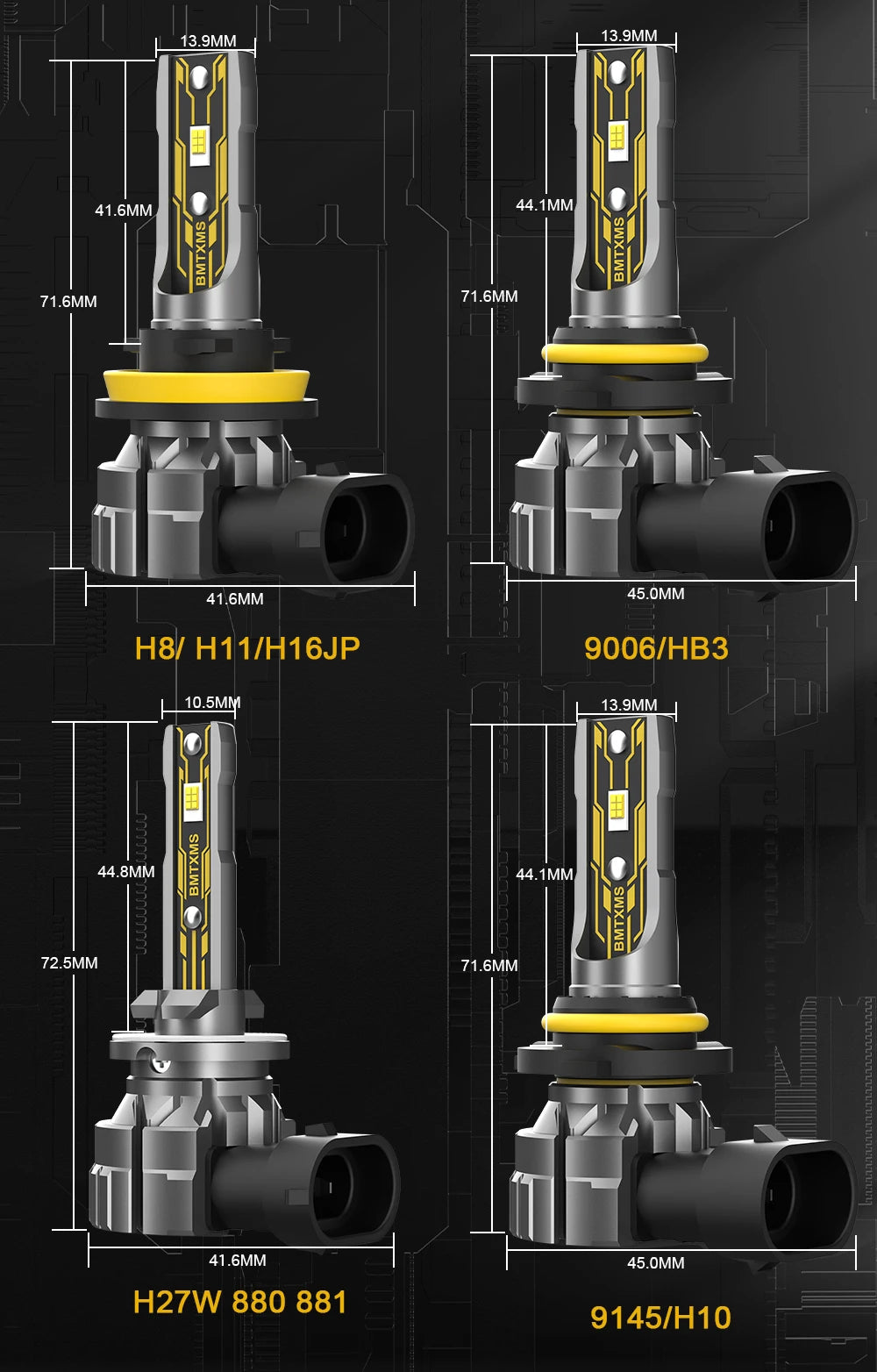BMTxms 2PCS 12000LM H27 881 H11 H8 HB4 HB3 H10 LED Fog Lights Canbus 880 9006 9005 H16JP LED CSP DRL Car Moto Bulbs White Yellow