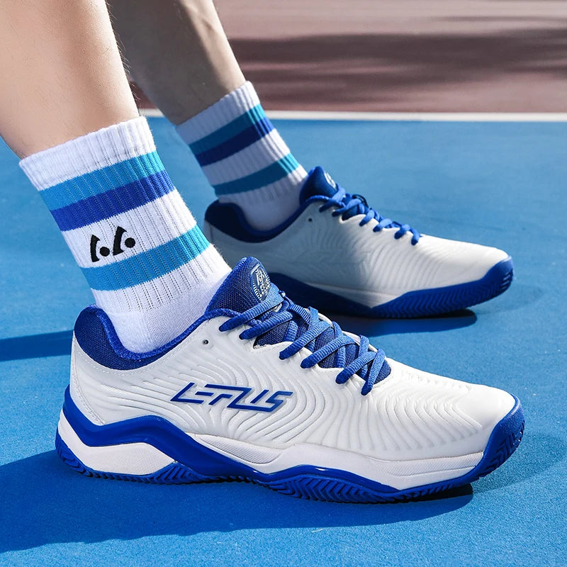 Men's Badminton Shoes Non-Slip Court Sneakers, Wear-Resistant, Blue/Orange or Deep Blue, 36-46