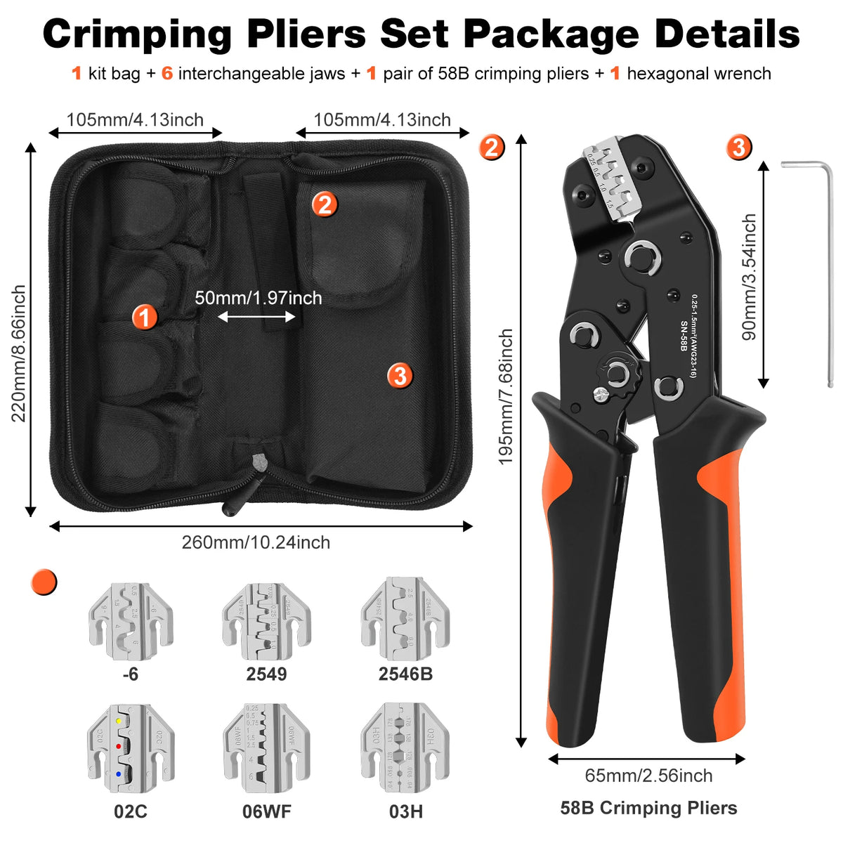 SN Ratchet Electrician Crimping Tool set for Insulated and Non-Insulated terminals, Molex Open Barrel Dupont connectors
