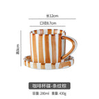 Simple Striped Ceramic Teacup Hotel Café Porcelain Coffee Cup 280ml Office Mug Breakfast Bread Dessert Mug Gift Table Decoration